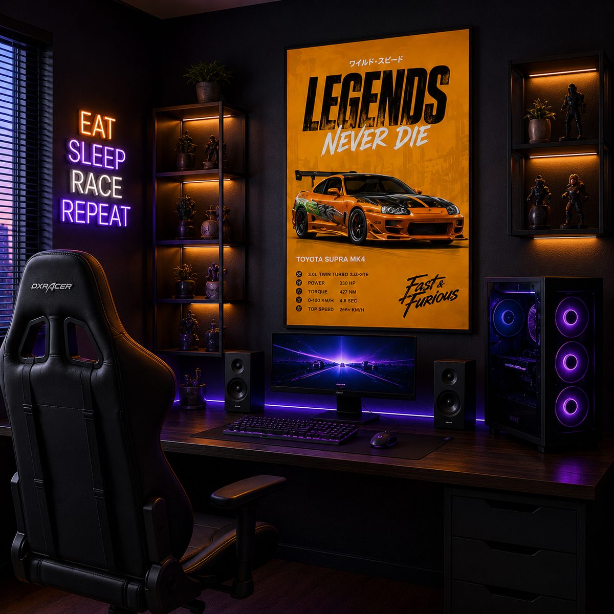 Toyota Supra MK4 JDM Wall Art – Fast & Furious Orange Legends Never Die Canvas - Image 5