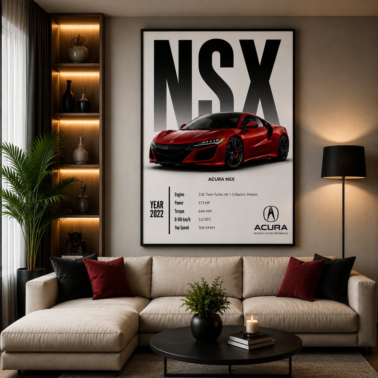 Acura NSX Hybrid Supercar Wall Art – Curva Red JDM Performance Canvas Print