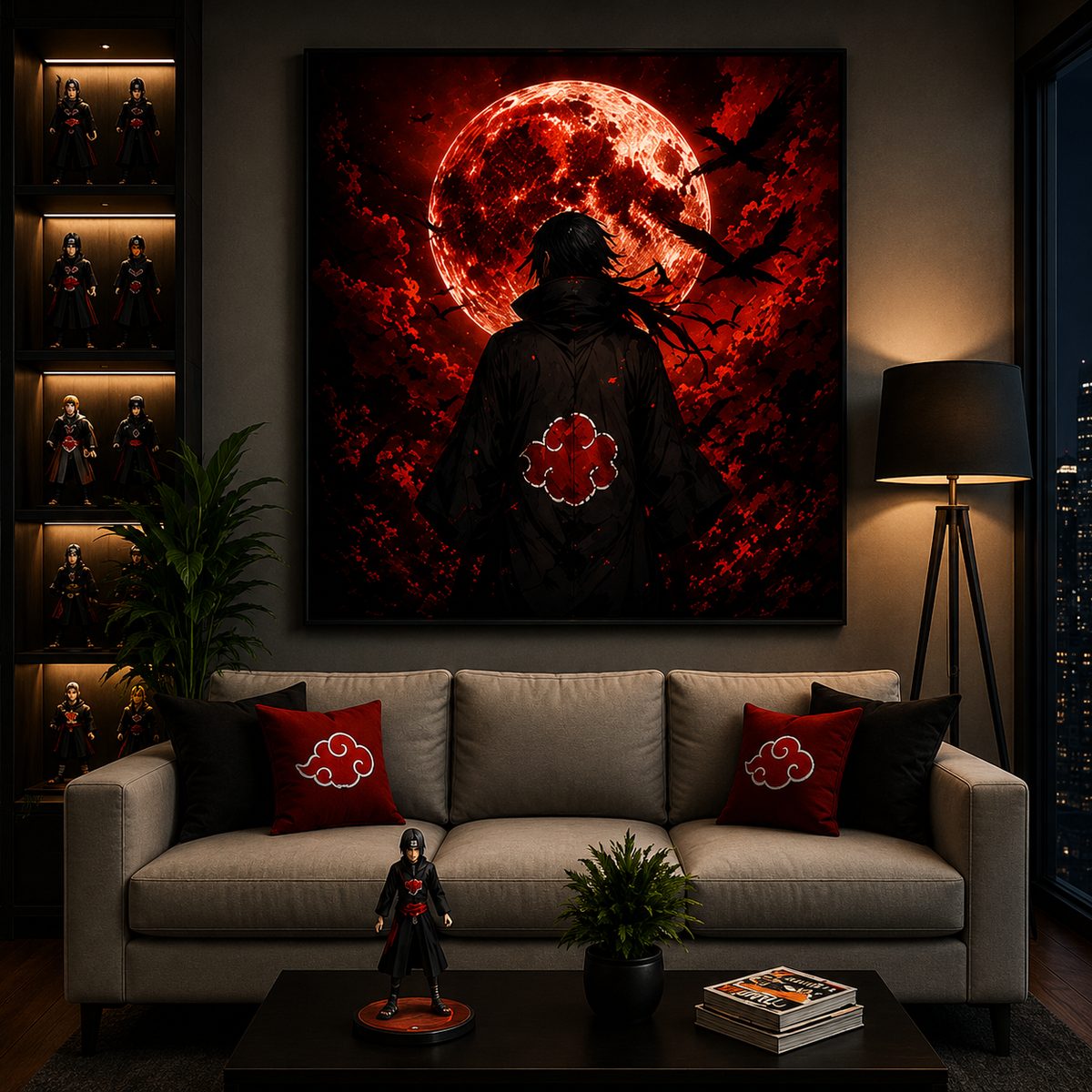 Itachi Uchiha Blood Moon Wall Art – Akatsuki Genjutsu Crow Canvas Print - Image 2
