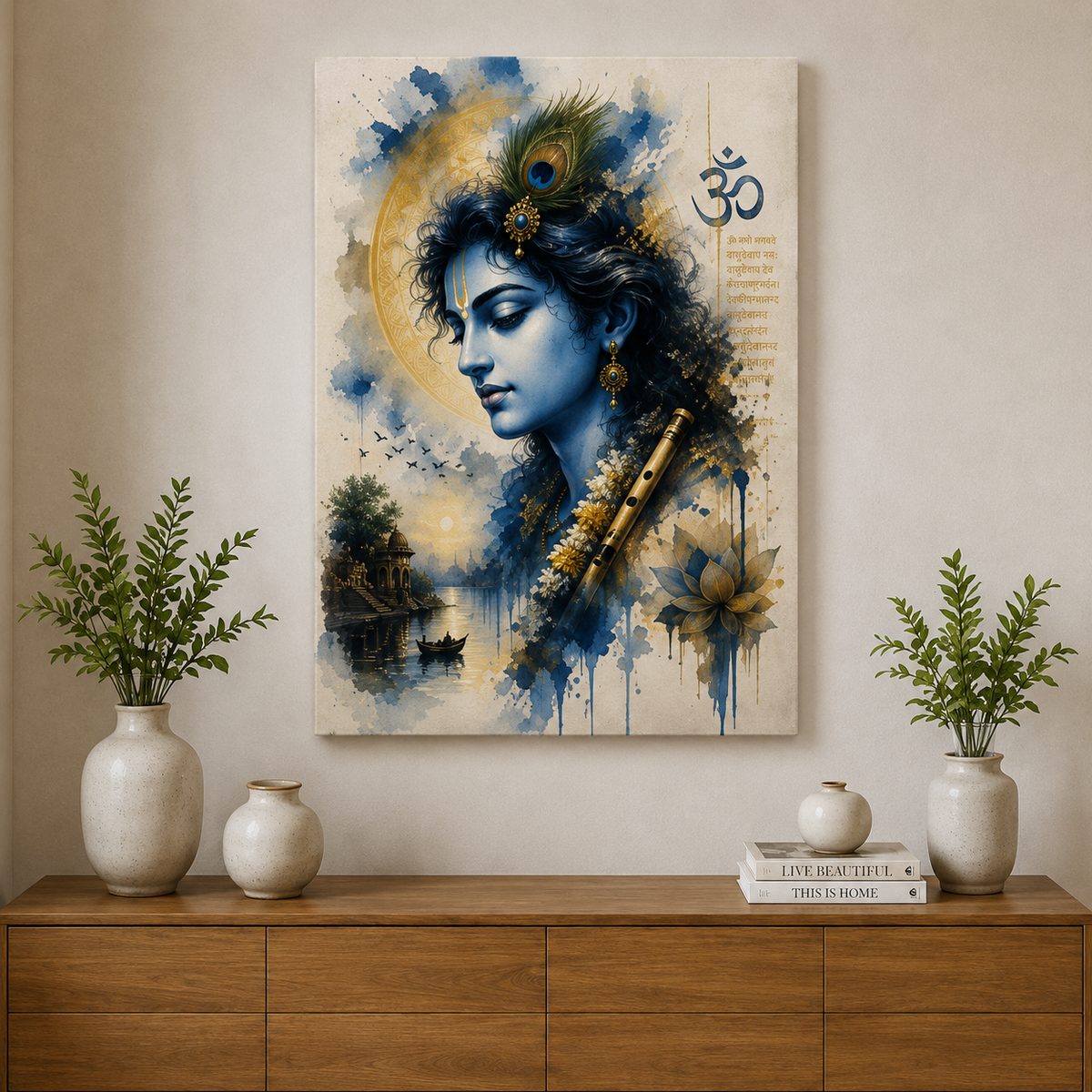Divine Serenity – Lord Krishna Watercolor Digital Art Print - Image 2