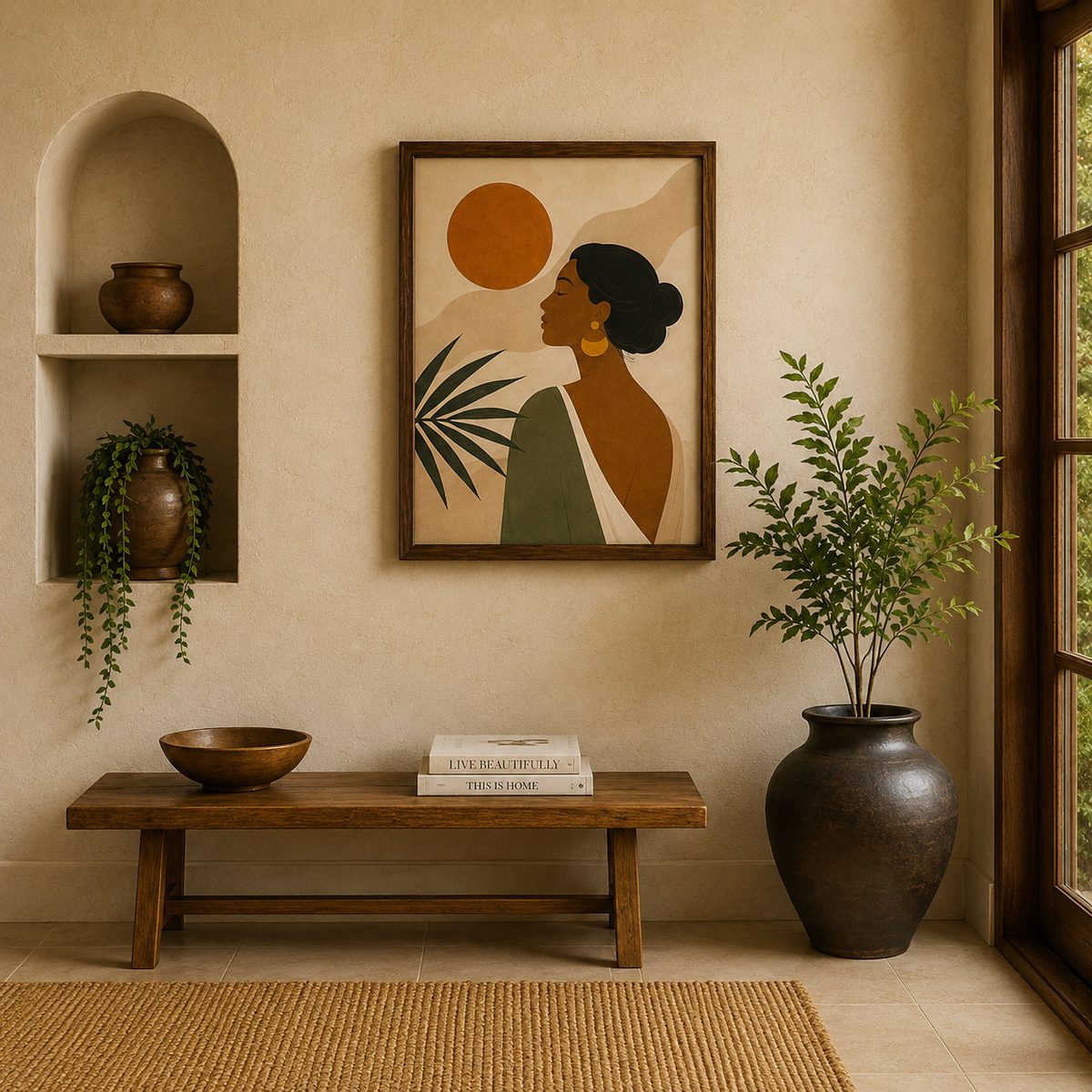 Golden Hour Serenity – Modern Earth Tone Feminine Silhouette Canvas - Image 3