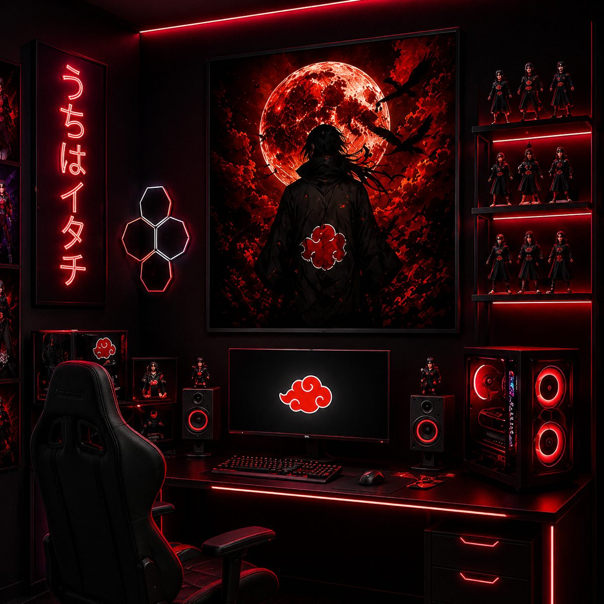 Itachi Uchiha Blood Moon Wall Art – Akatsuki Genjutsu Crow Canvas Print - Image 6