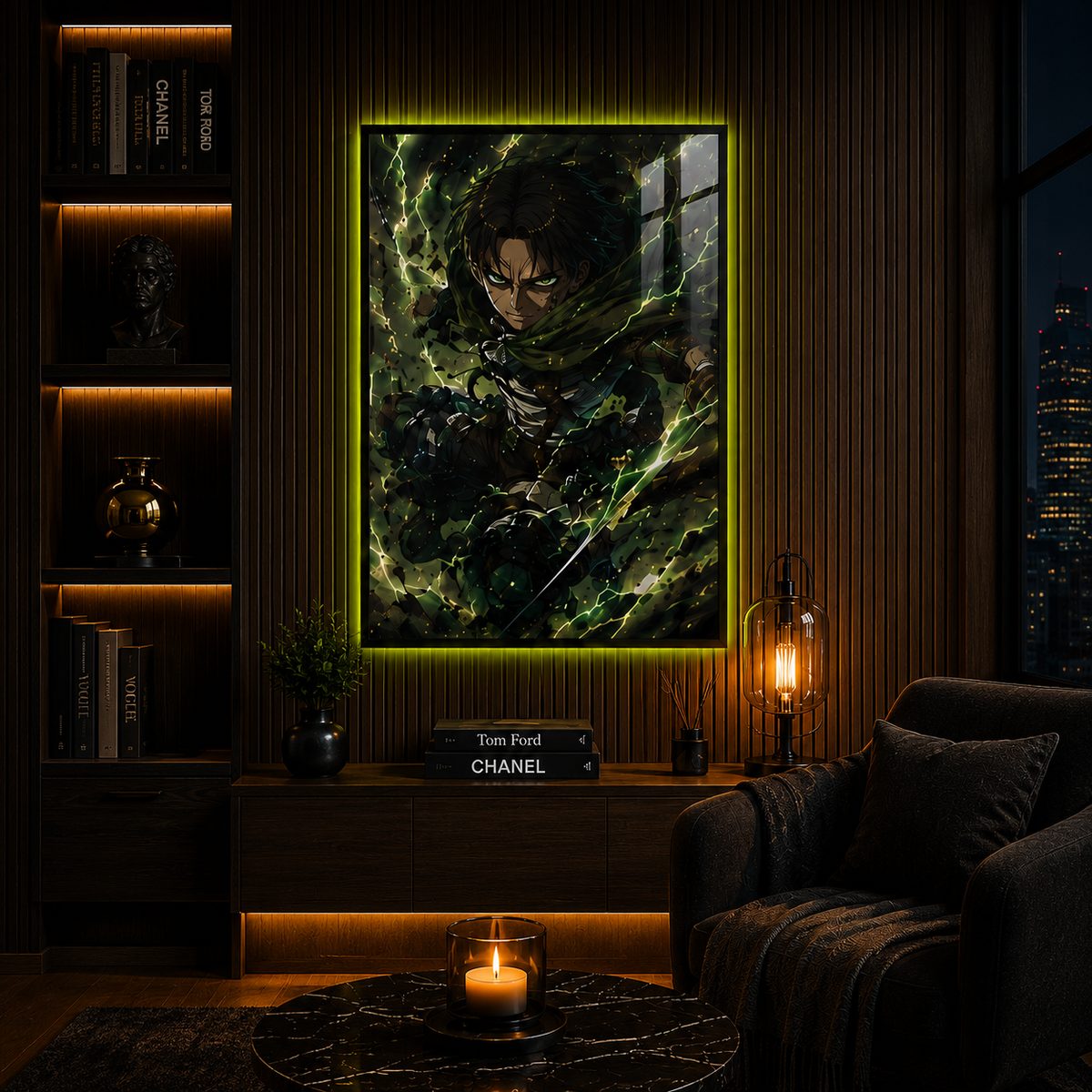 Humanity's Strongest Soldier – Electric Green Aura Scout Regiment Anime Wall Art Blockout Print - Image 3