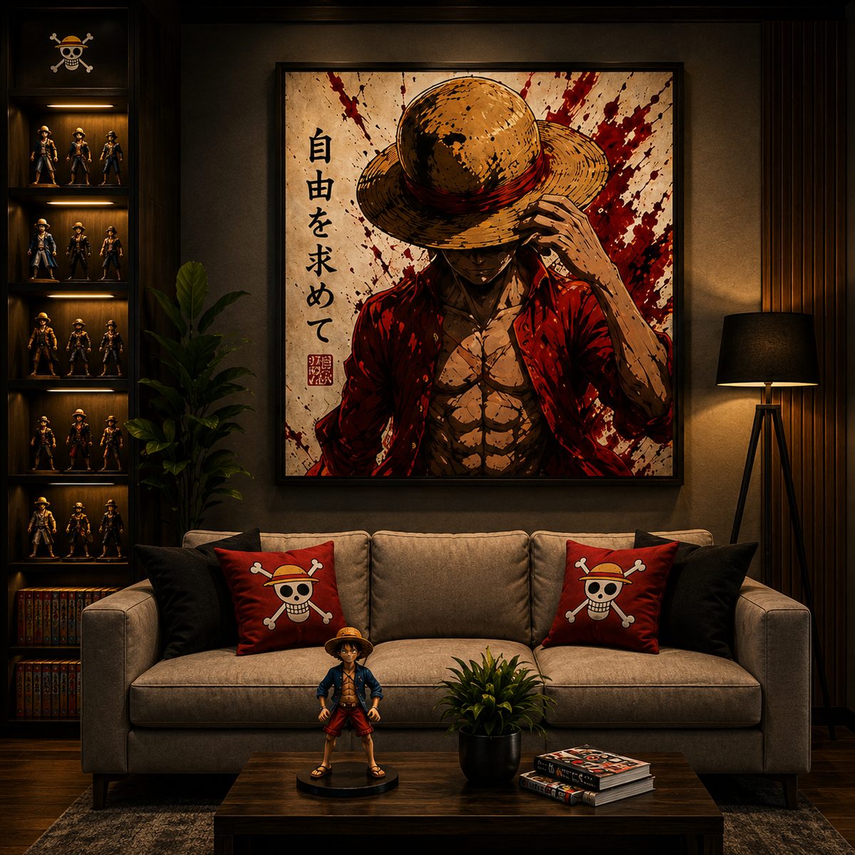 One Piece Luffy Anime Wall Art – Straw Hat Crimson Ink Canvas Print - Image 4