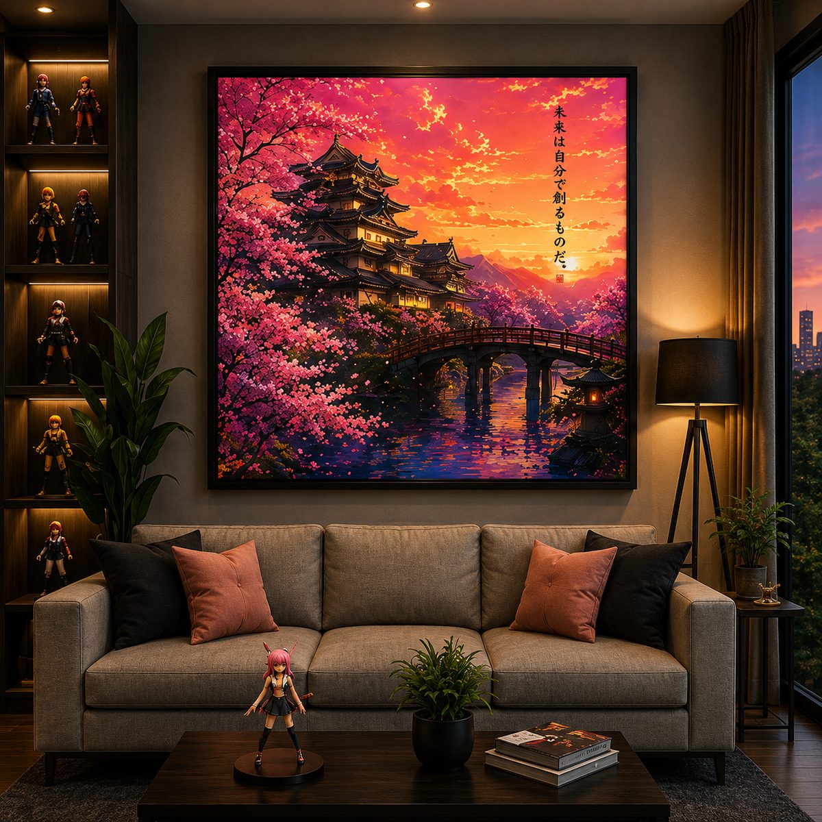 Japanese Pagoda Castle Wall Art – Cherry Blossom Sakura Sunset Canvas Print - Image 6