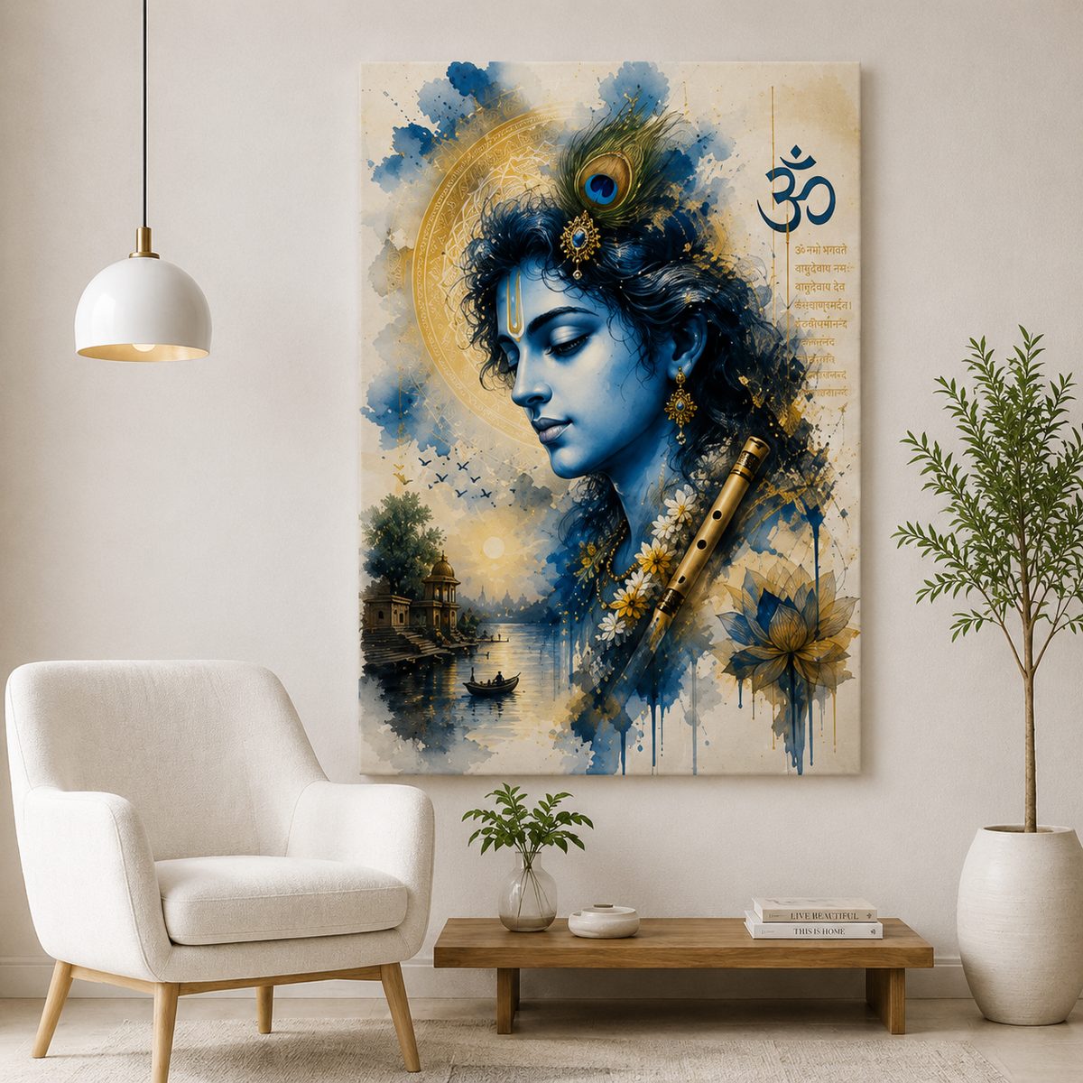 Divine Serenity – Lord Krishna Watercolor Digital Art Print