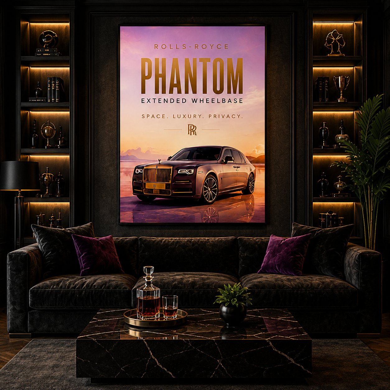 Rolls-Royce Phantom Extended Wheelbase Wall Art – Luxury Rose Gold Canvas Print - Image 3