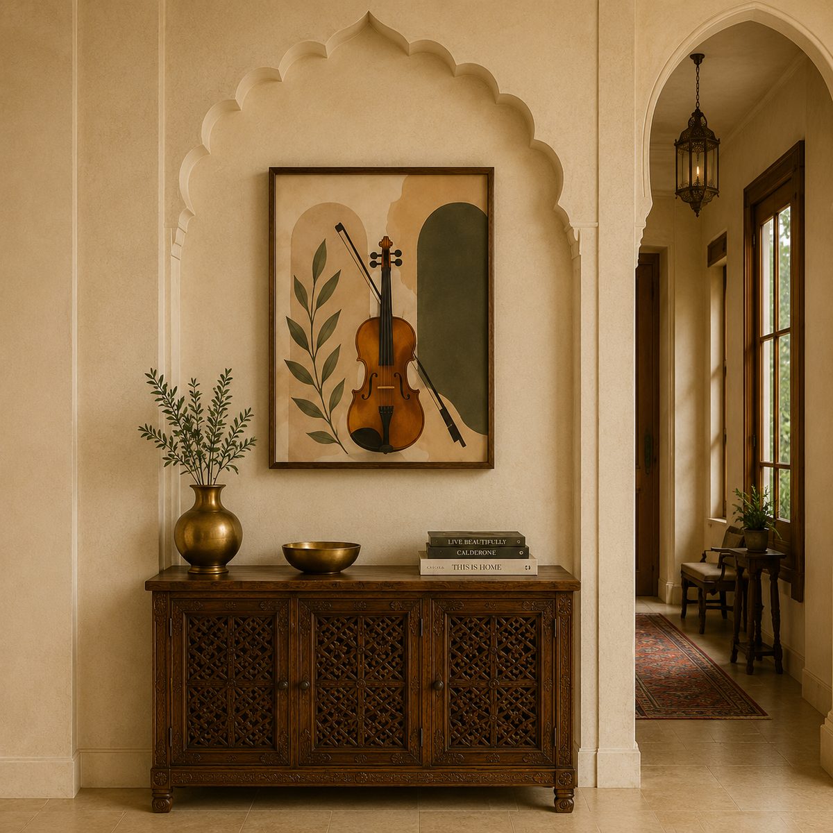 Minimalist Classical Violin & Arch Canvas Art – Organic Modern Boho Musical Print - Image 4
