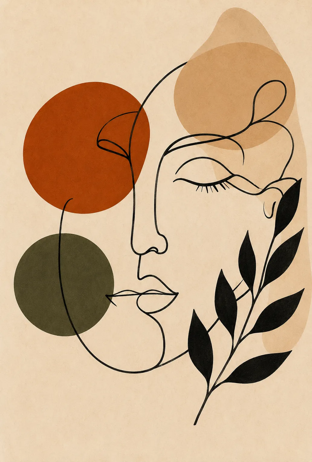 Serenity in Shapes – Modern Botanical and Feminine Face Illustration - Image 2