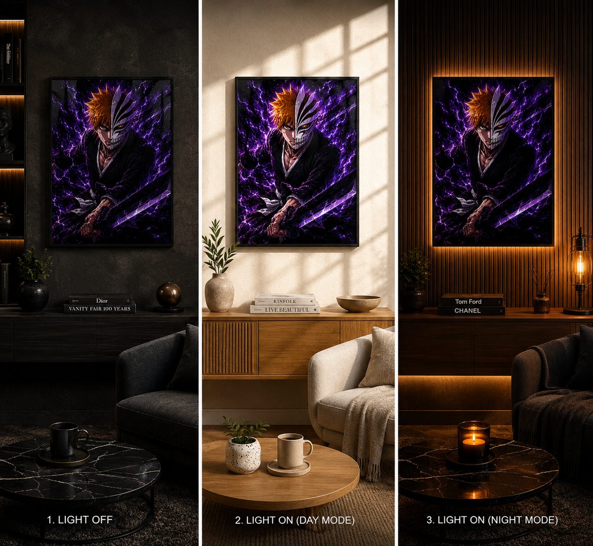 Hollow Mask Awakening – Neon Soul Reaper Spiritual Pressure Anime Wall Art Blockout Print - Image 4