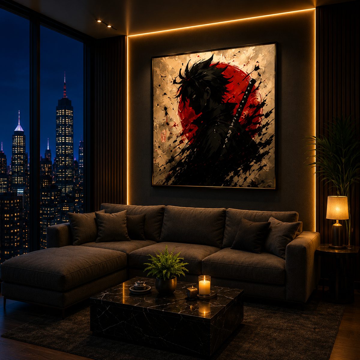 Japanese Samurai Anime Wall Art – Rising Sun Katana Ink Splatter Canvas Print - Image 3