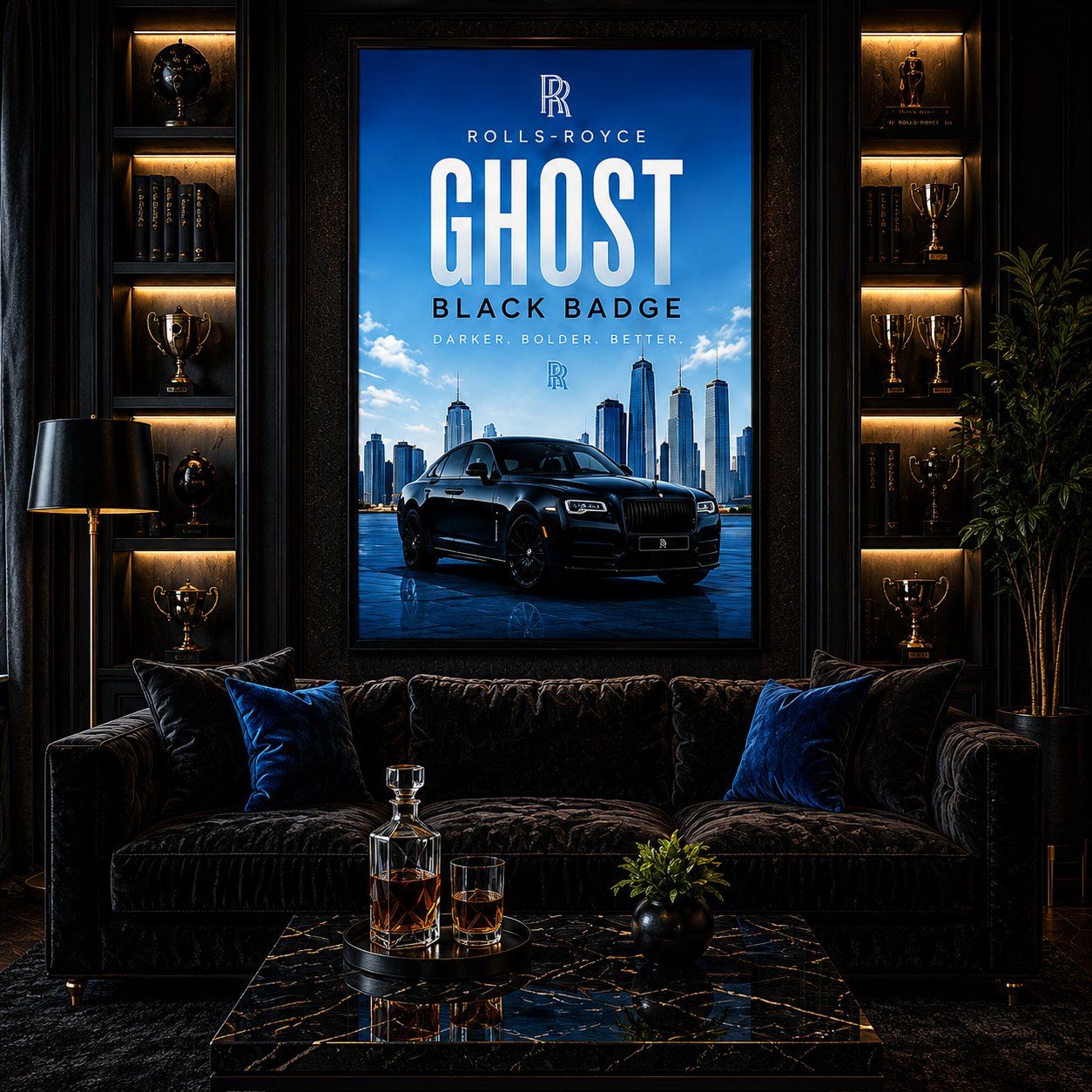 Rolls-Royce Ghost Black Badge Canvas Poster – Darker Bolded Better Luxury Sedan Skyline Wall Art - Image 2