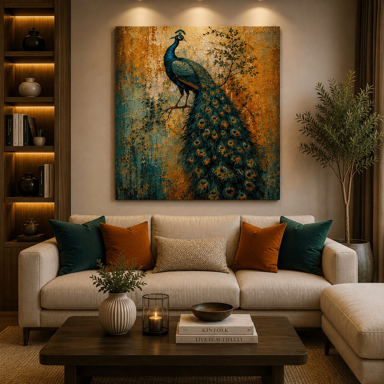 Majestic Regal Peacock Canvas Print – Distressed Vintage Fresco Wildlife Wall Art