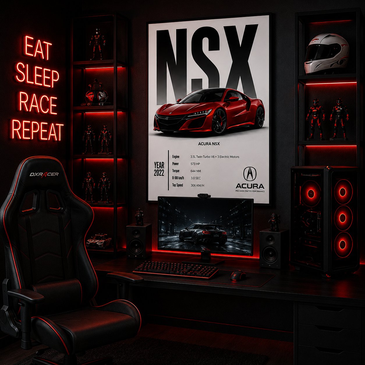 Acura NSX Hybrid Supercar Wall Art – Curva Red JDM Performance Canvas Print - Image 4
