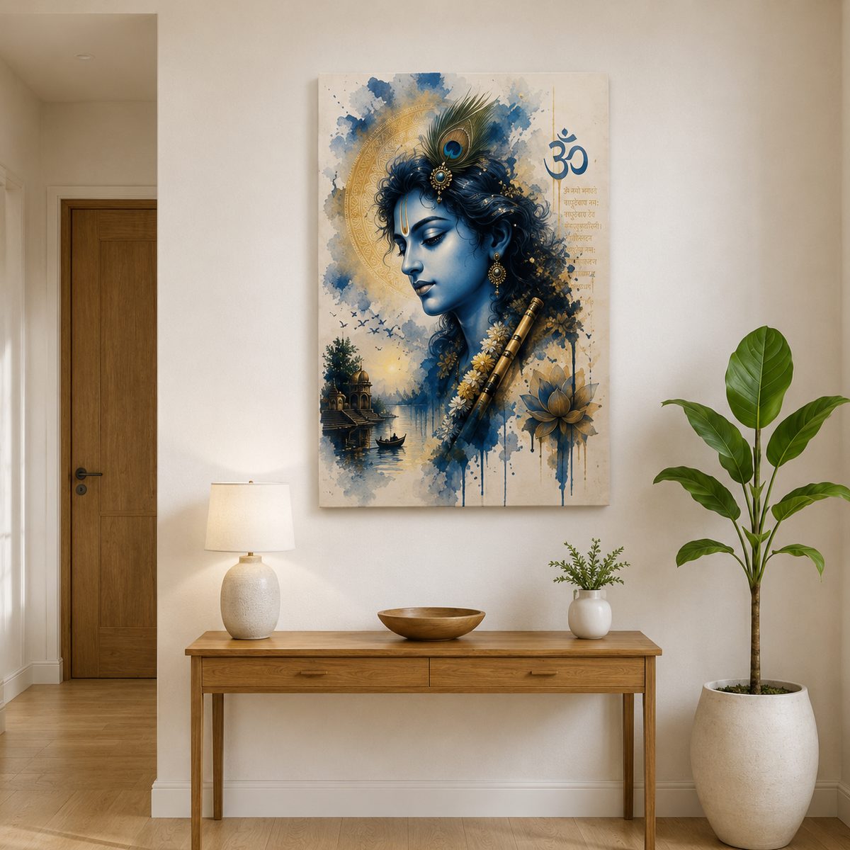 Divine Serenity – Lord Krishna Watercolor Digital Art Print - Image 3