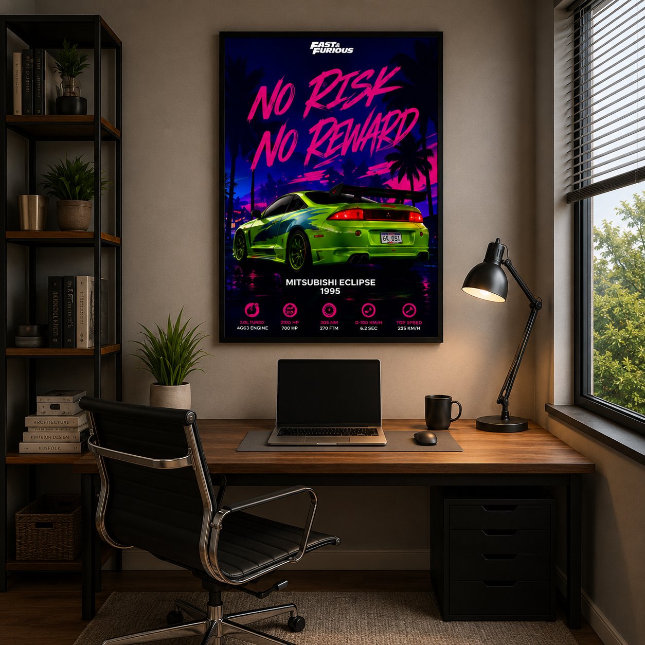 JDM Mitsubishi Eclipse 1995 Canvas Poster – No Risk No Reward Fast & Furious Street Racing Wall Art