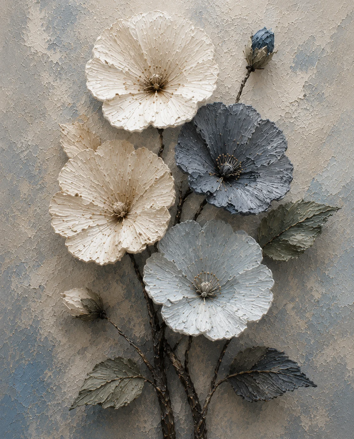 Coastal Slate Blue Canvas Print – Serene Ice Blue and Ivory Flower Art - Image 3