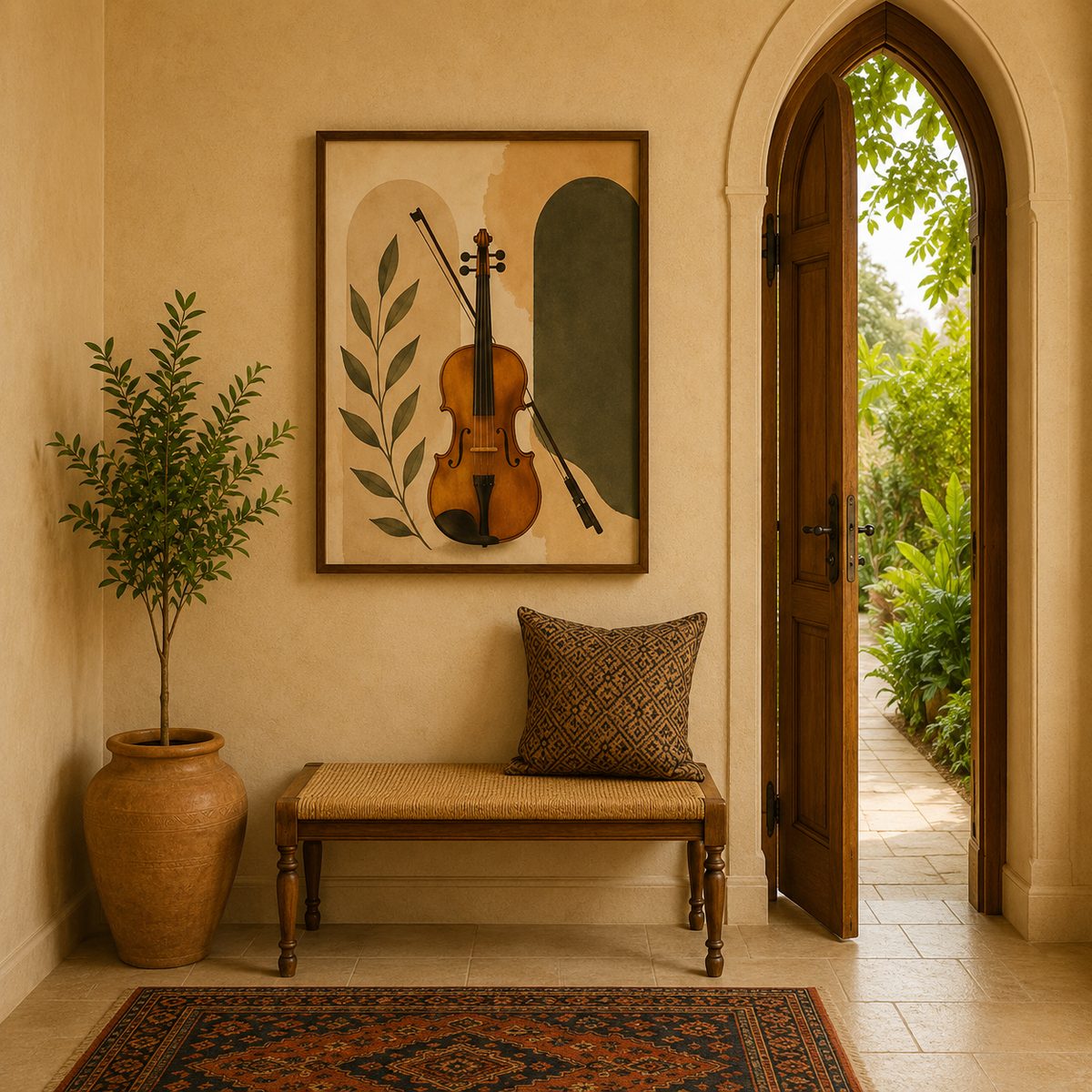 Minimalist Classical Violin & Arch Canvas Art – Organic Modern Boho Musical Print - Image 2