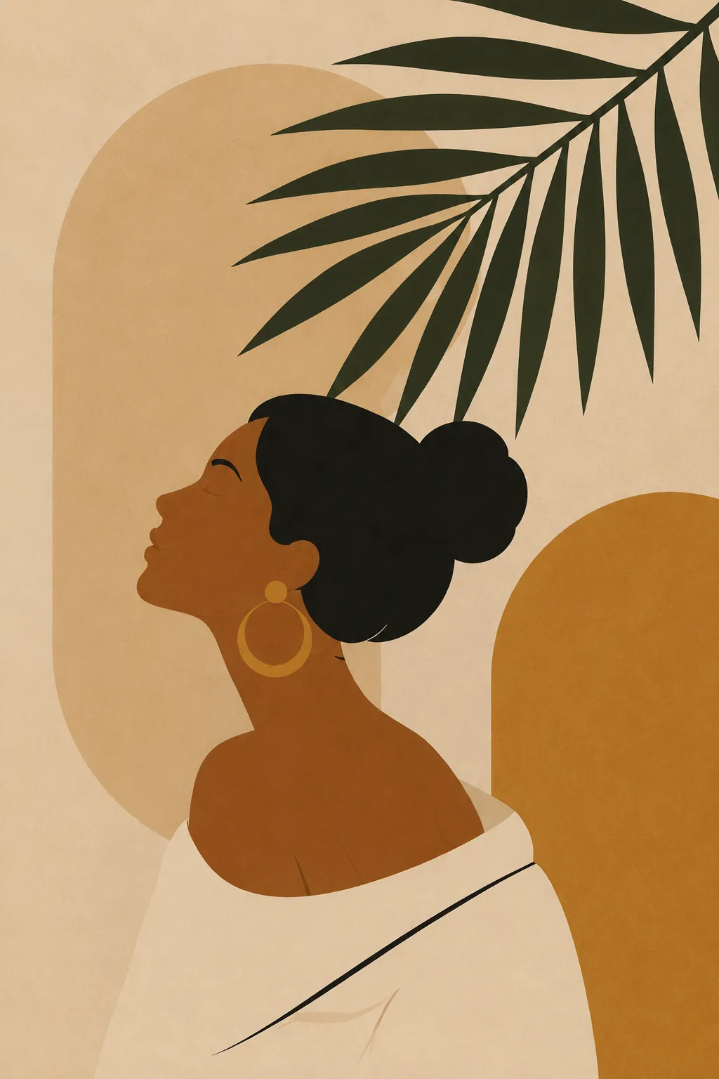 Minimalist Female Portrait & Palm Leaf Canvas Art – Organic Modern Boho Woman Print - Image 2