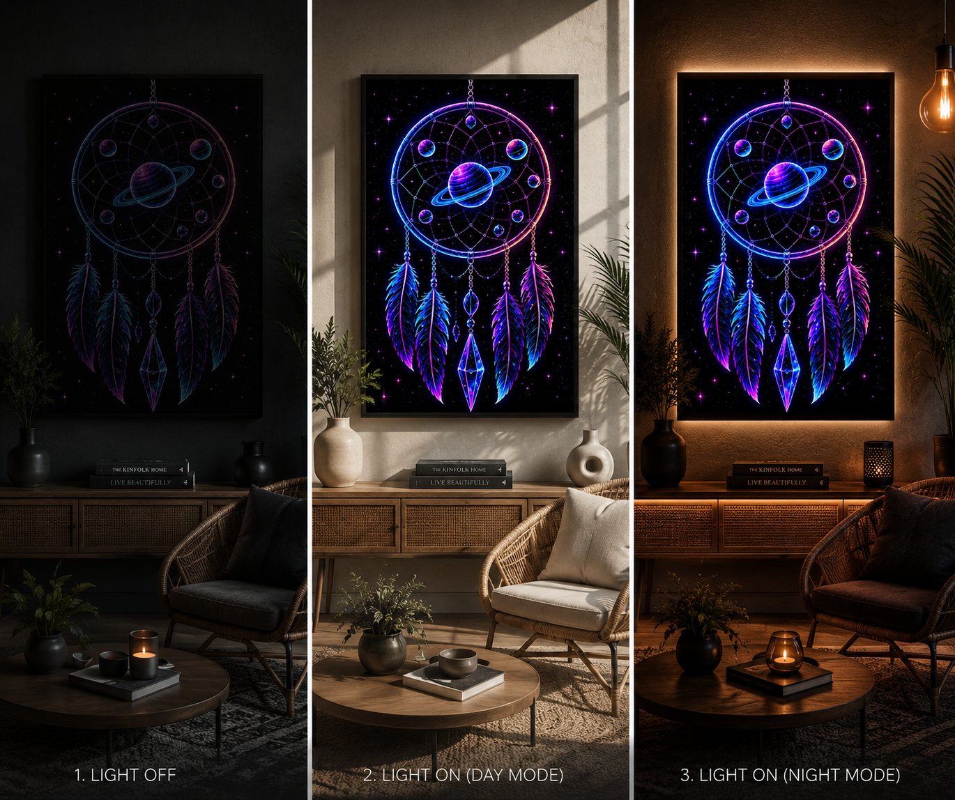 Planetary Ring Dreamcatcher – Cosmic Solar System Wall Art Neon Blockout Print - Image 4