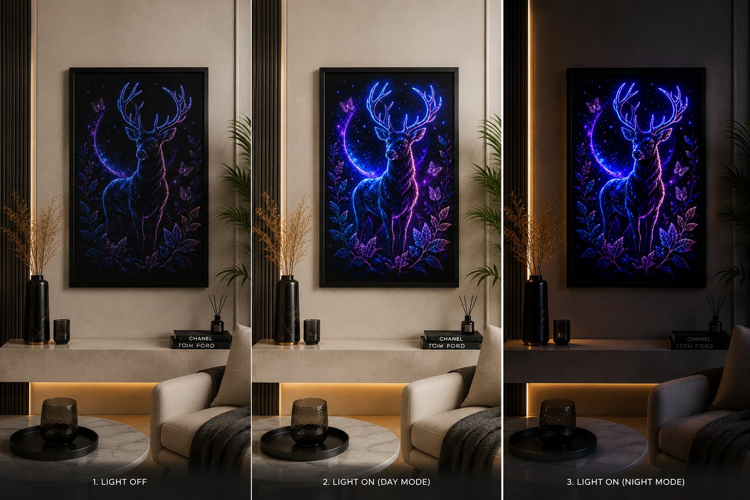 Cosmic Neon Stag Premium Blockout – Celestial Fantasy Wildlife Wall Art - Image 4
