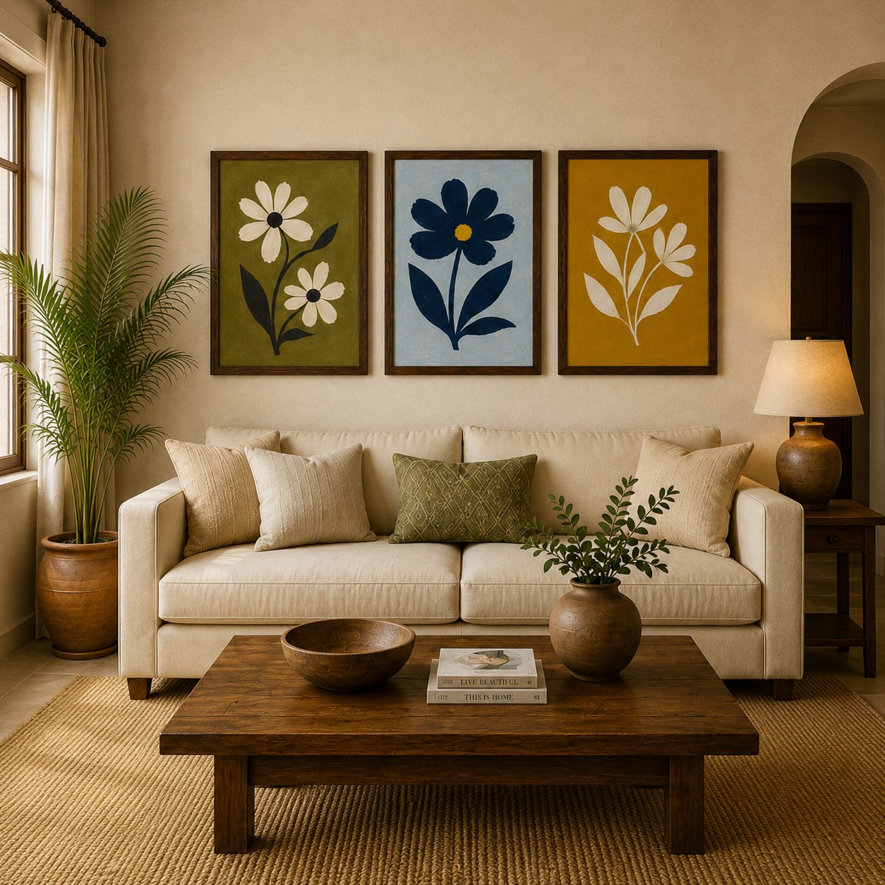 Minimalist Retro Daisies & Wildflower Canvas Art – Organic Modern Triptych Print Set - Image 4