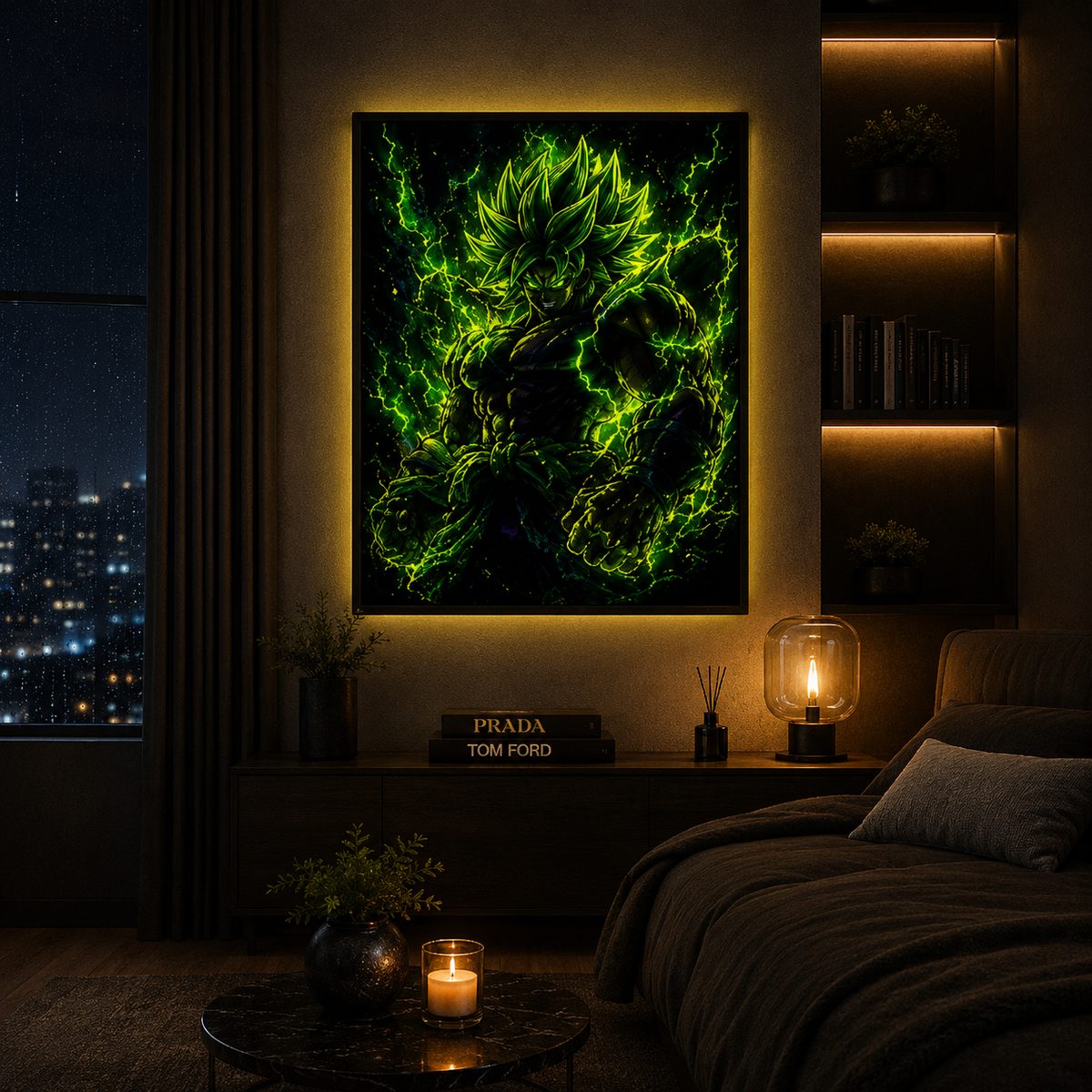 Legendary Berserker Rage – Electric Green Aura Anime Wall Art Blockout Print - Image 2