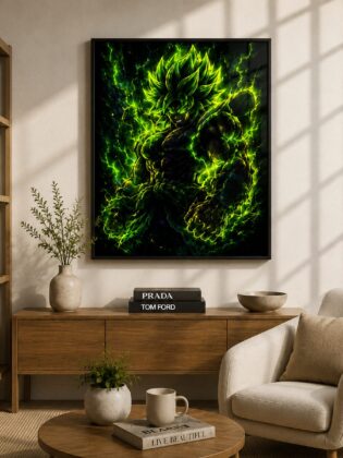 Legendary Berserker Rage – Electric Green Aura Anime Wall Art Blockout Print