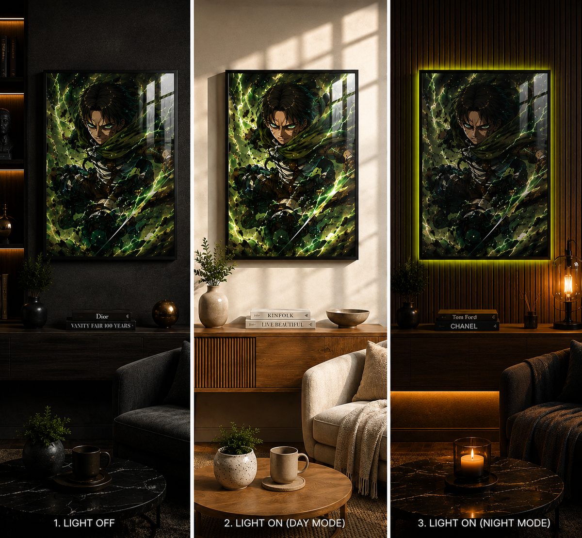 Humanity's Strongest Soldier – Electric Green Aura Scout Regiment Anime Wall Art Blockout Print - Image 4