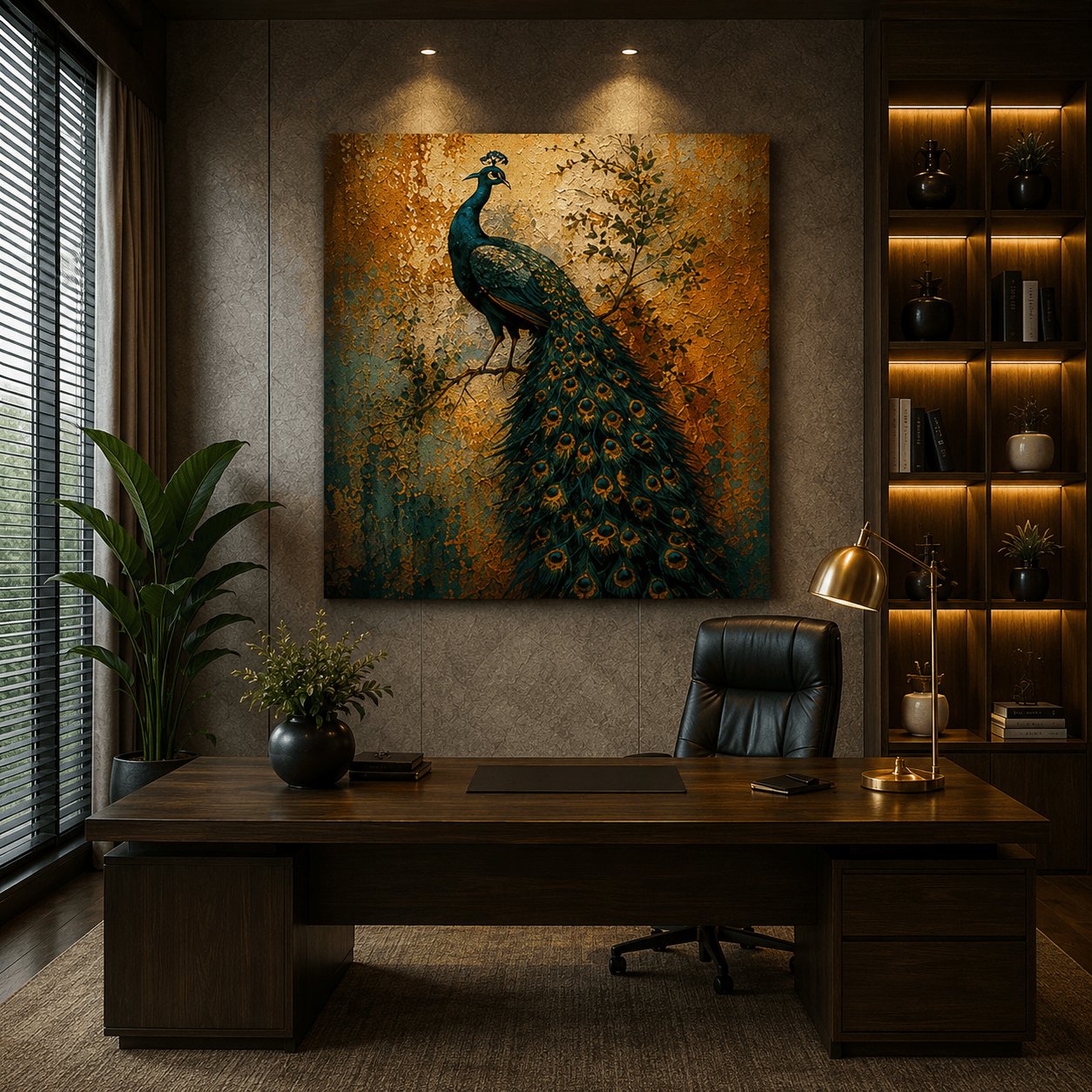 Majestic Regal Peacock Canvas Print – Distressed Vintage Fresco Wildlife Wall Art - Image 4