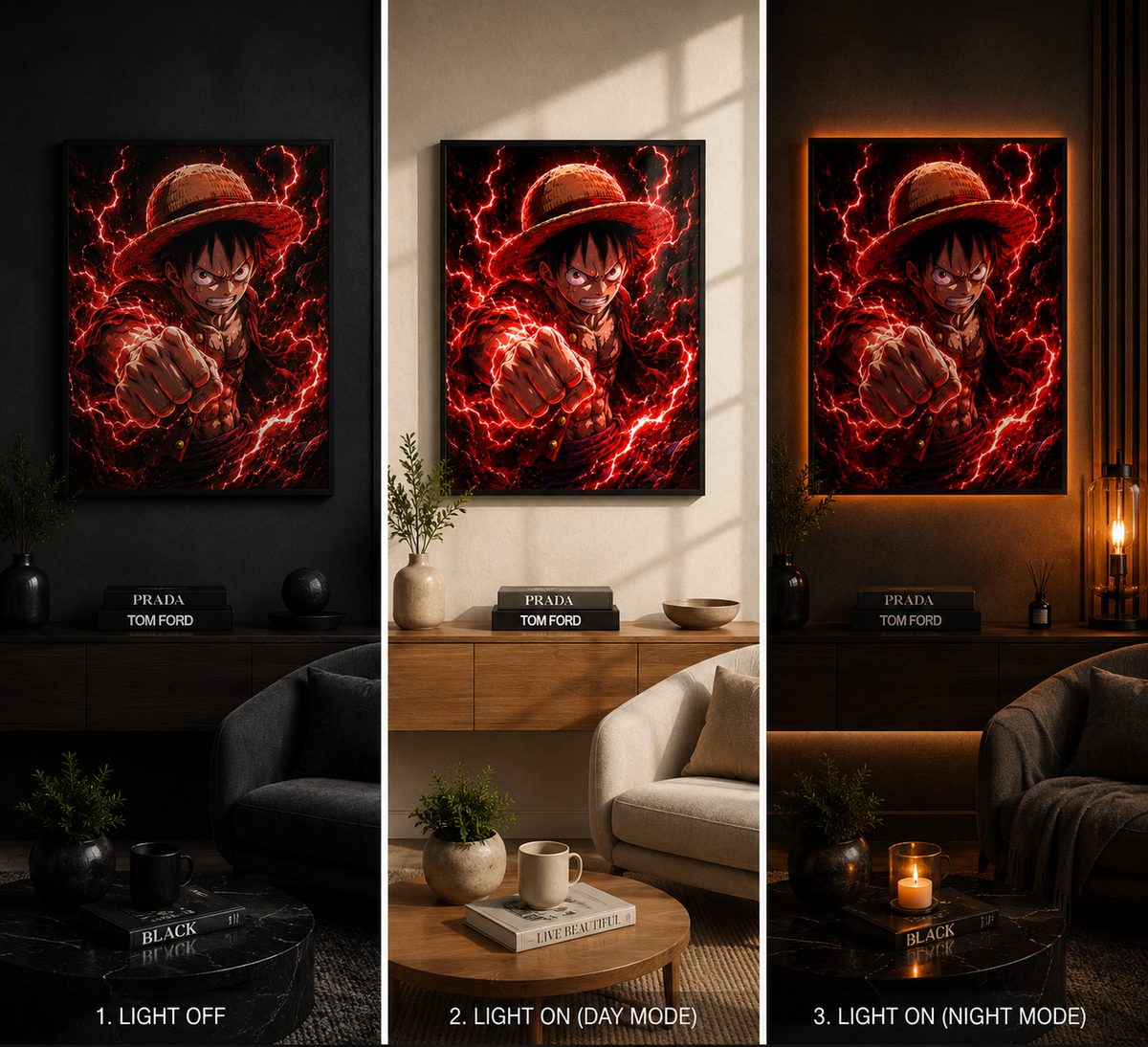 King of the Seas Haki – Crimson Lightning Pirate Captain Anime Wall Art Blockout Print - Image 5