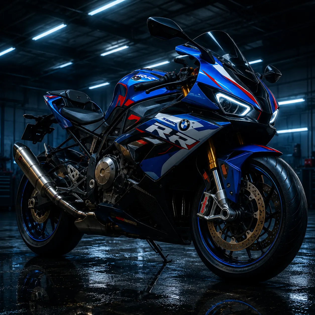 BMW S1000RR Motorcycle Wall Art – Cyberpunk Neon Blue Superbike Canvas Print - Image 2