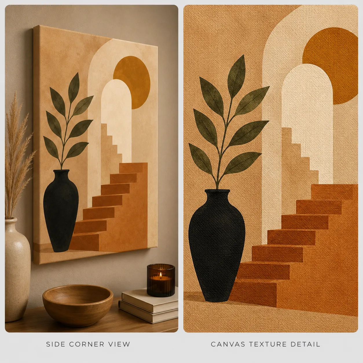 Structured Serenity – Abstract Terracotta Staircase Illustration - Image 4