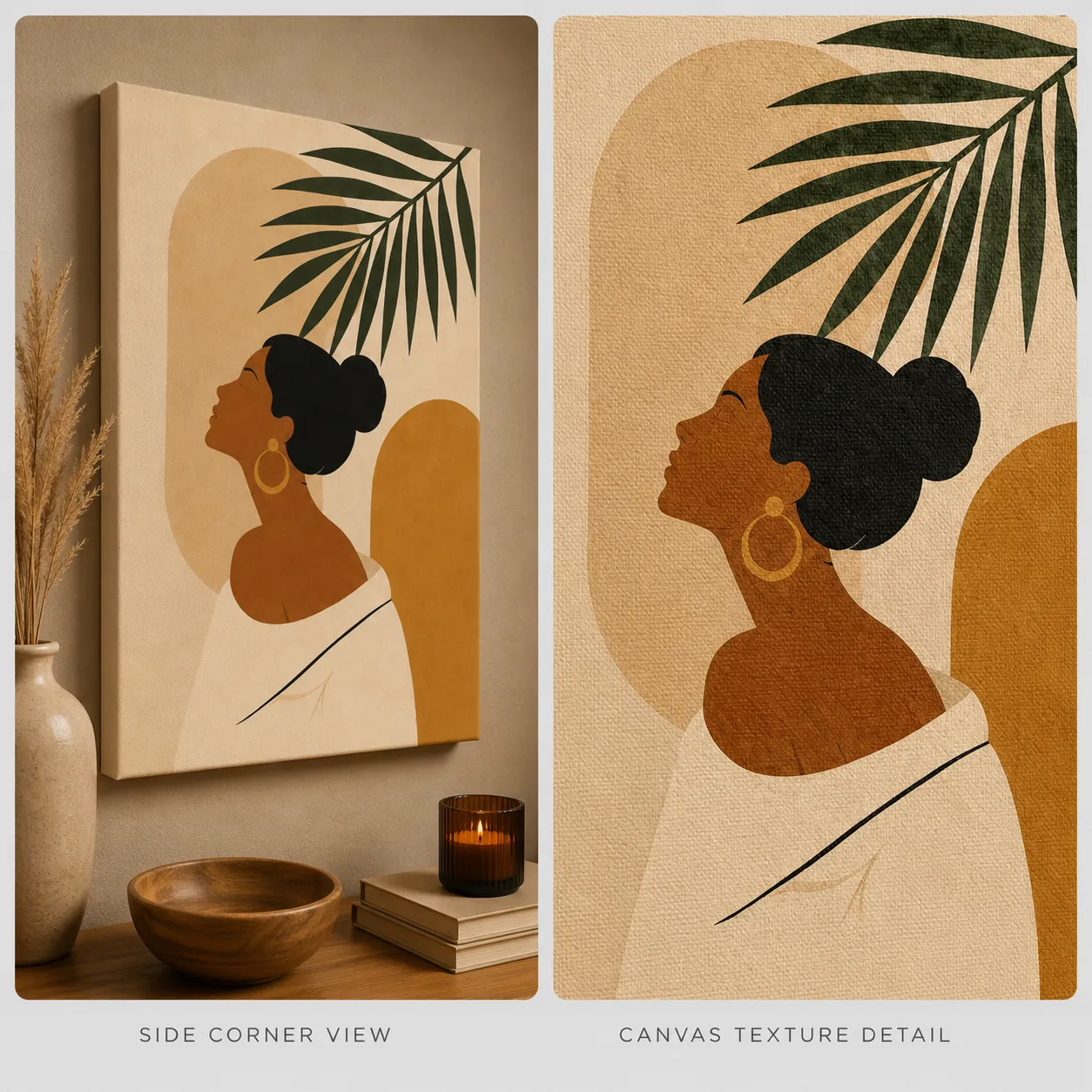 Minimalist Female Portrait & Palm Leaf Canvas Art – Organic Modern Boho Woman Print - Image 4