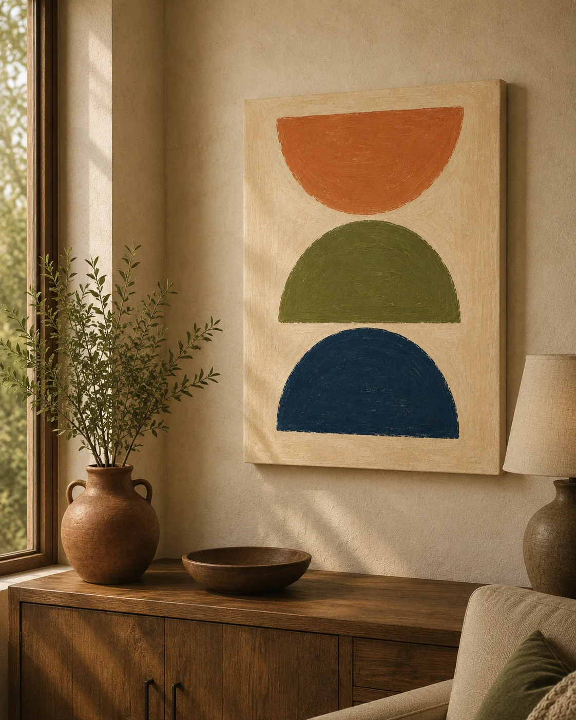 Minimalist Abstract Mid-Century Semi-Circles Canvas Art – Organic Modern Boho Print - Image 3