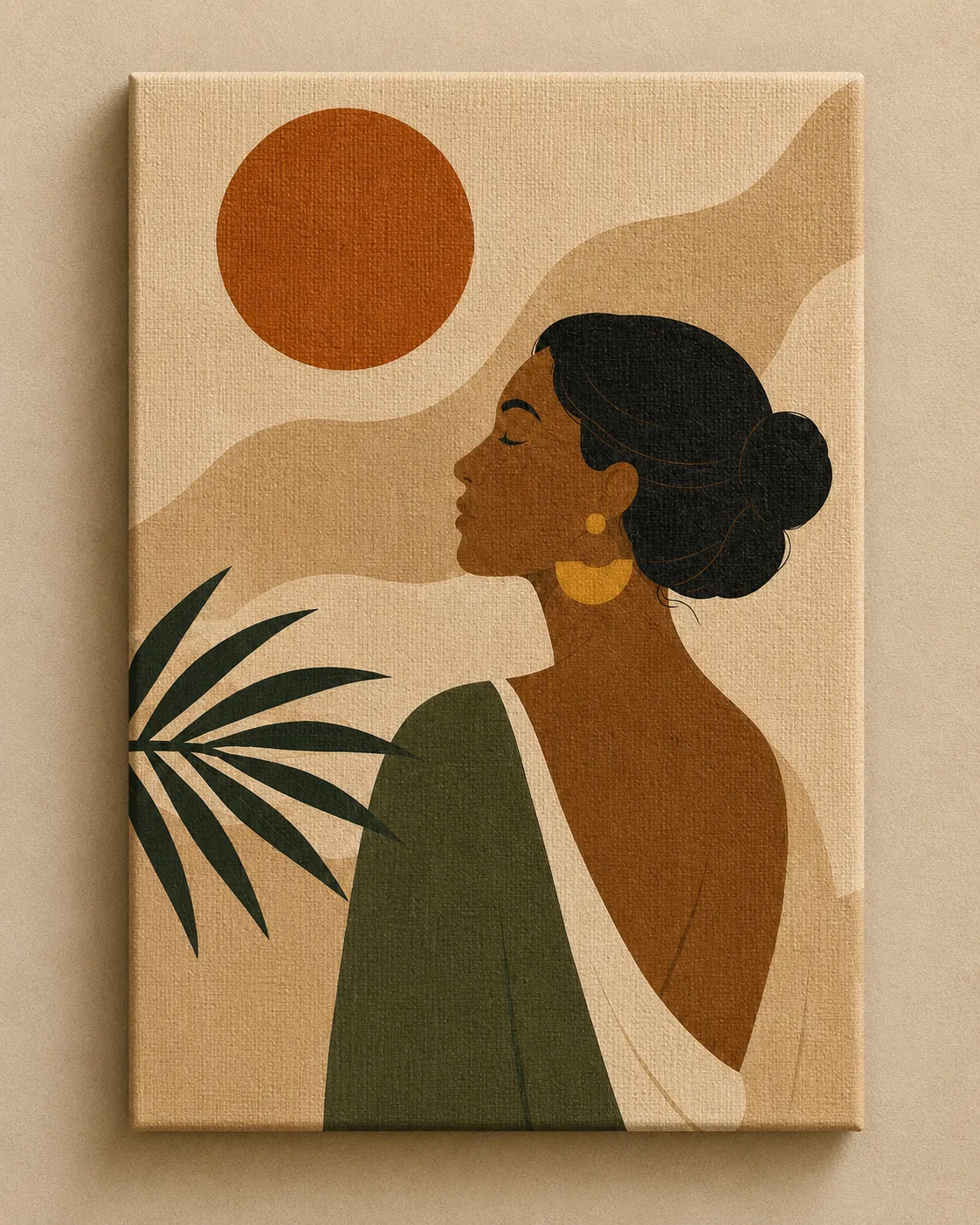 Golden Hour Serenity – Modern Earth Tone Feminine Silhouette Canvas - Image 3