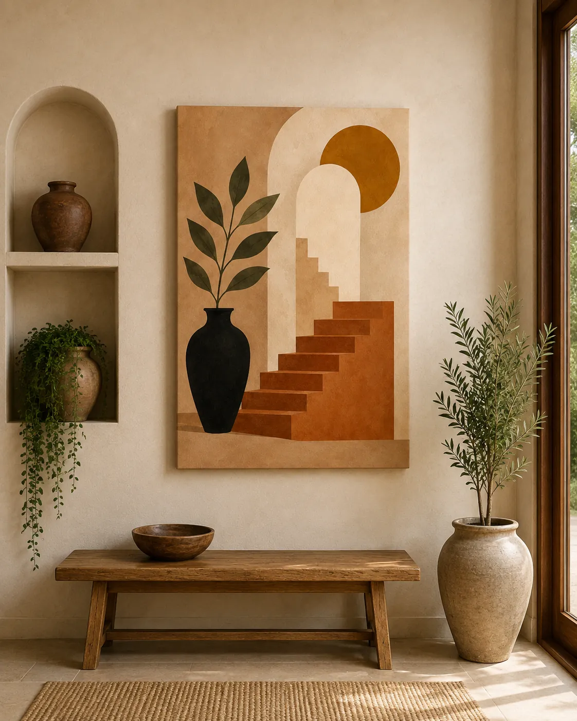 Structured Serenity – Abstract Terracotta Staircase Illustration - Image 3