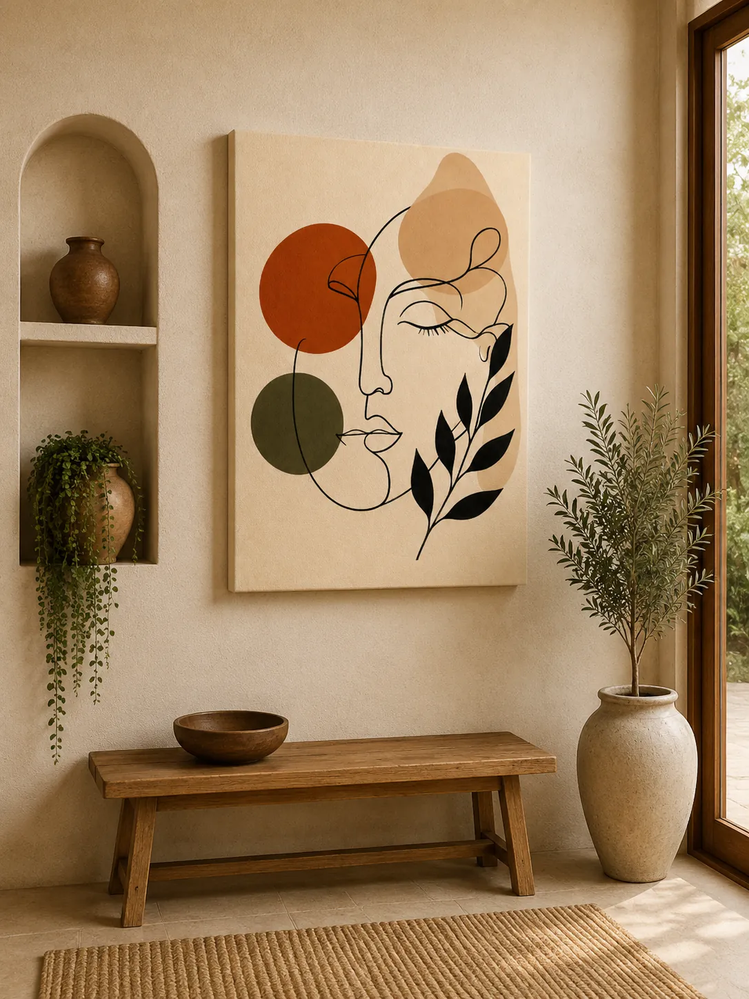 Serenity in Shapes – Modern Botanical and Feminine Face Illustration - Image 3