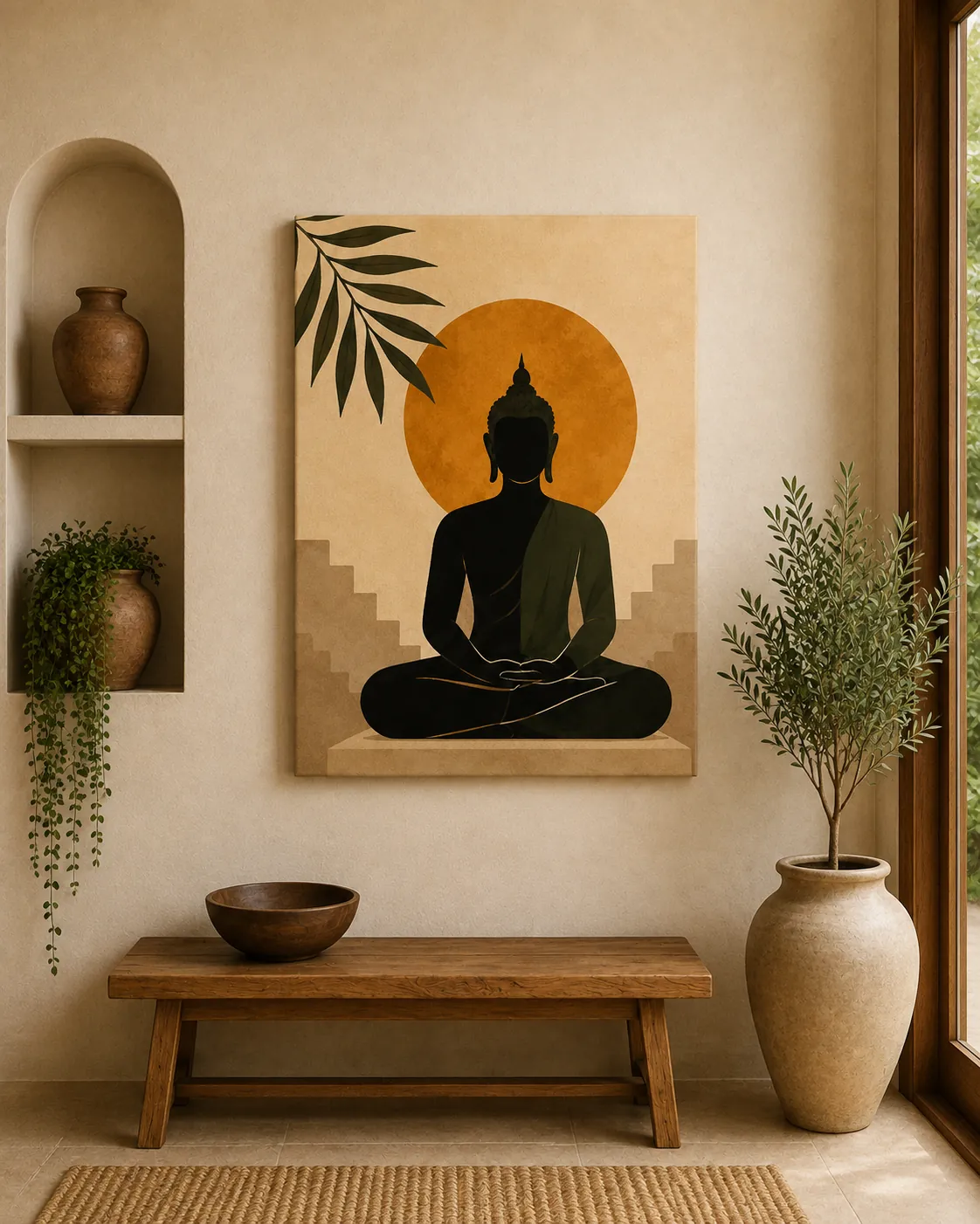 Minimalist Meditating Buddha Canvas Art – Organic Modern Zen Spiritual Print - Image 3