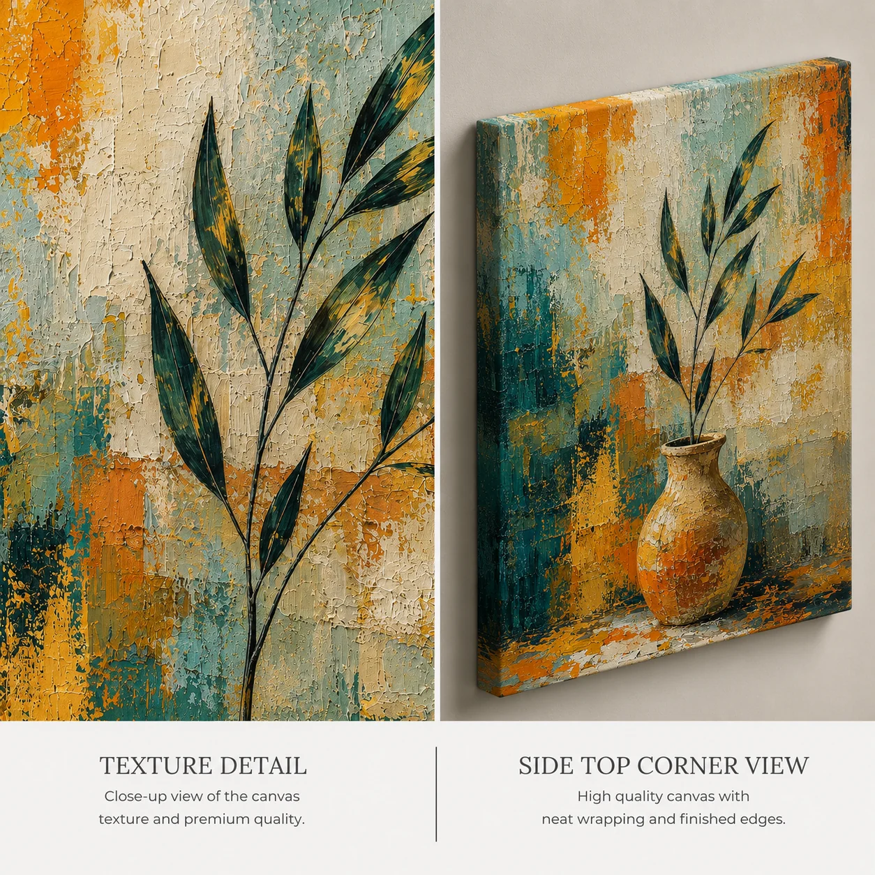 Earthen Vessel – Heavy Texture Expressionist Ceramic and Leaf Illustration - Image 3