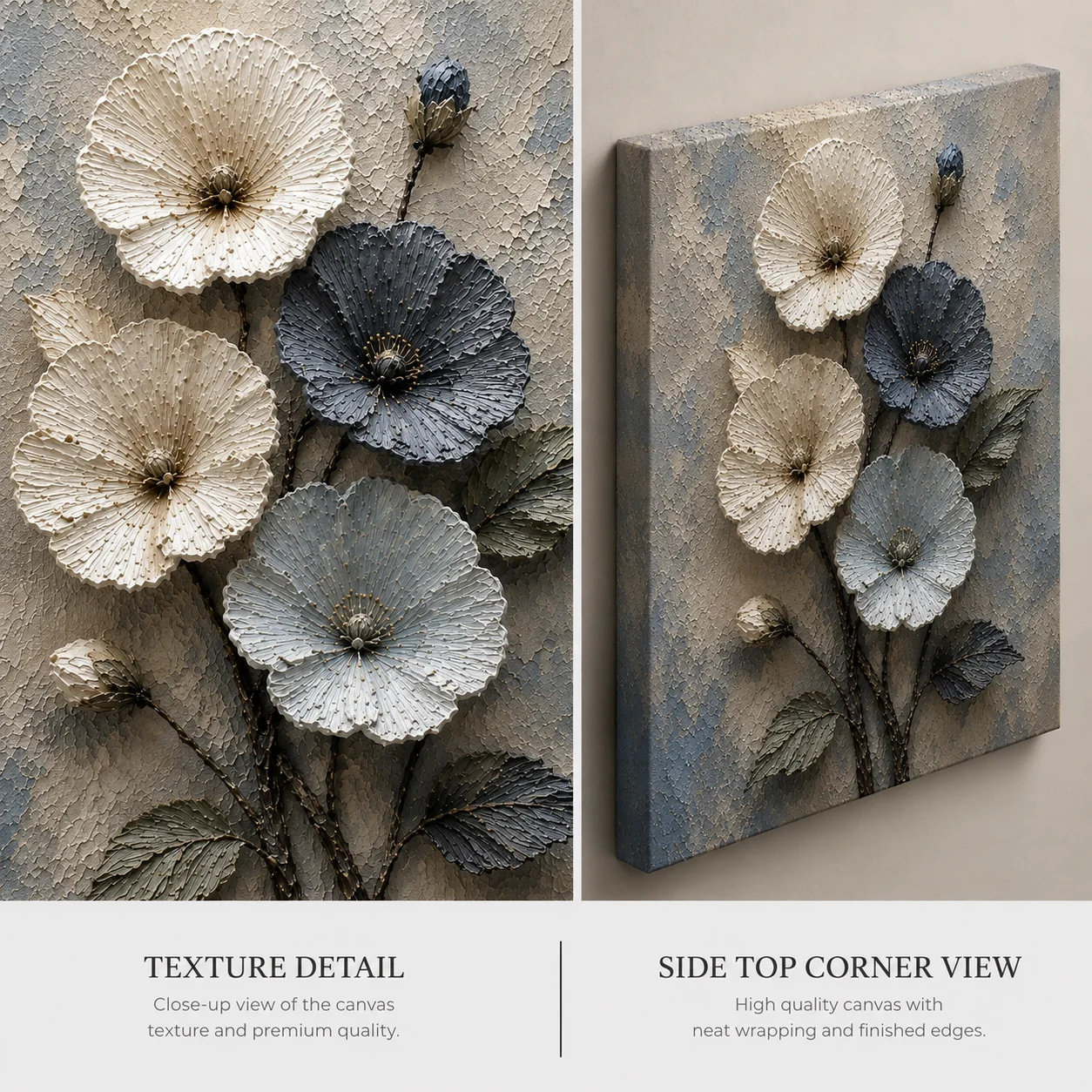 Coastal Slate Blue Canvas Print – Serene Ice Blue and Ivory Flower Art - Image 4