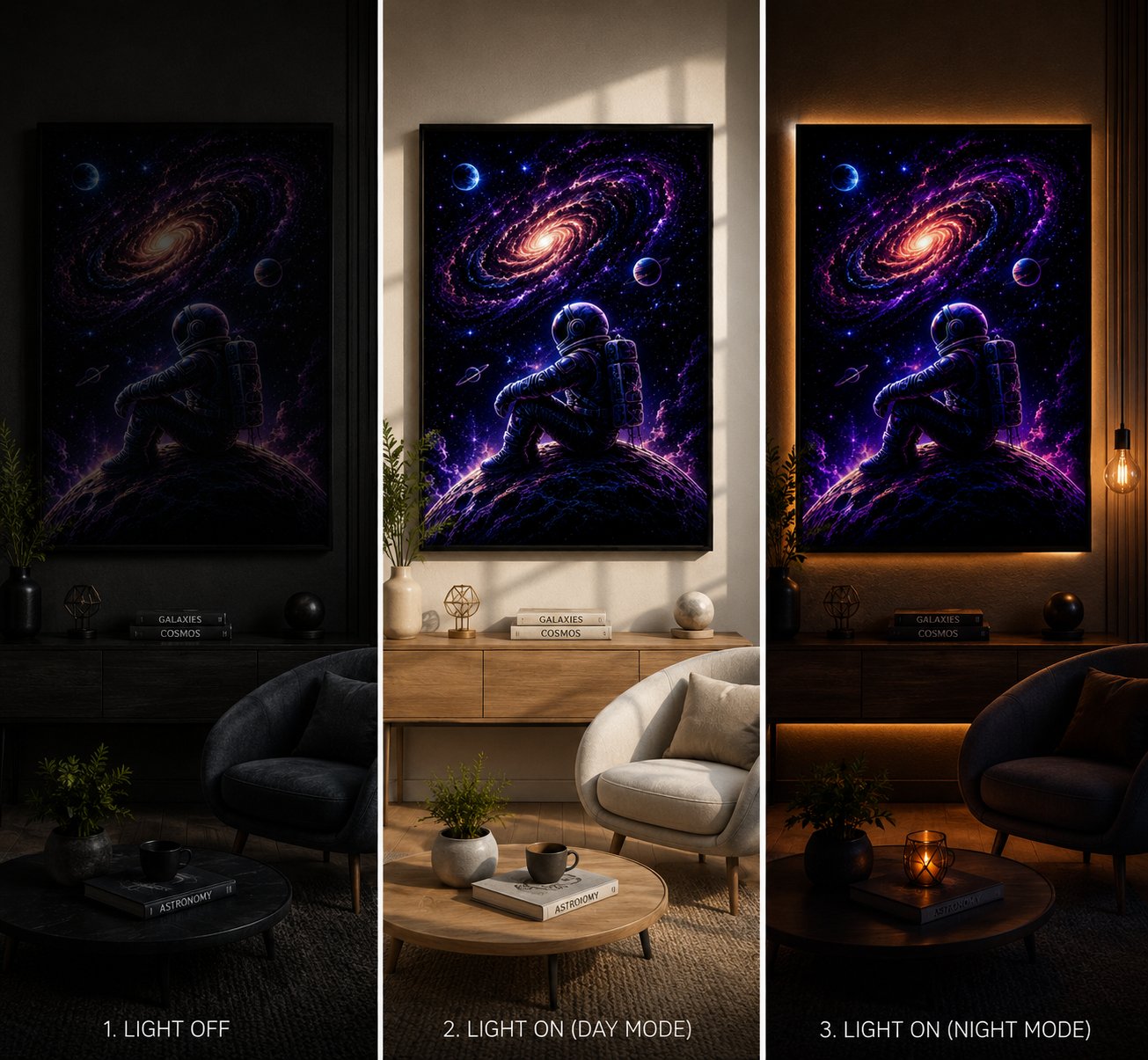 Cosmic Solitude Astronaut – Swirling Spiral Galaxy Neon Space Wall Art Blockout Print - Image 4