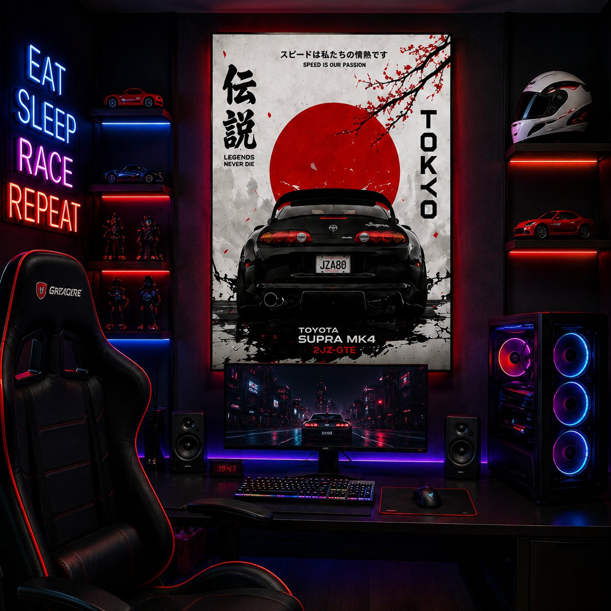 JDM Toyota Supra MK4 Canvas Poster – Tokyo Legends Never Die Japanese Car Wall Art - Image 2