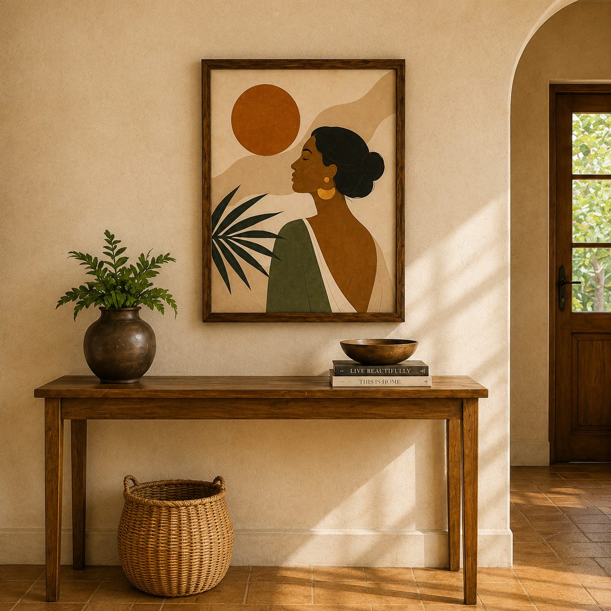 Golden Hour Serenity – Modern Earth Tone Feminine Silhouette Canvas - Image 2