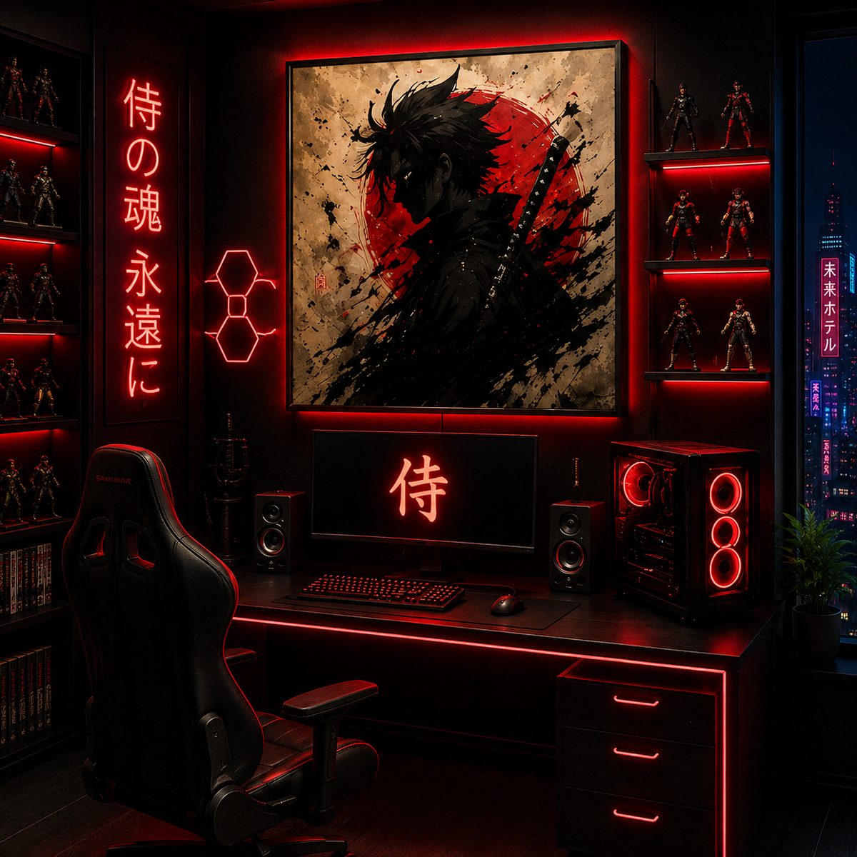 Japanese Samurai Anime Wall Art – Rising Sun Katana Ink Splatter Canvas Print - Image 4