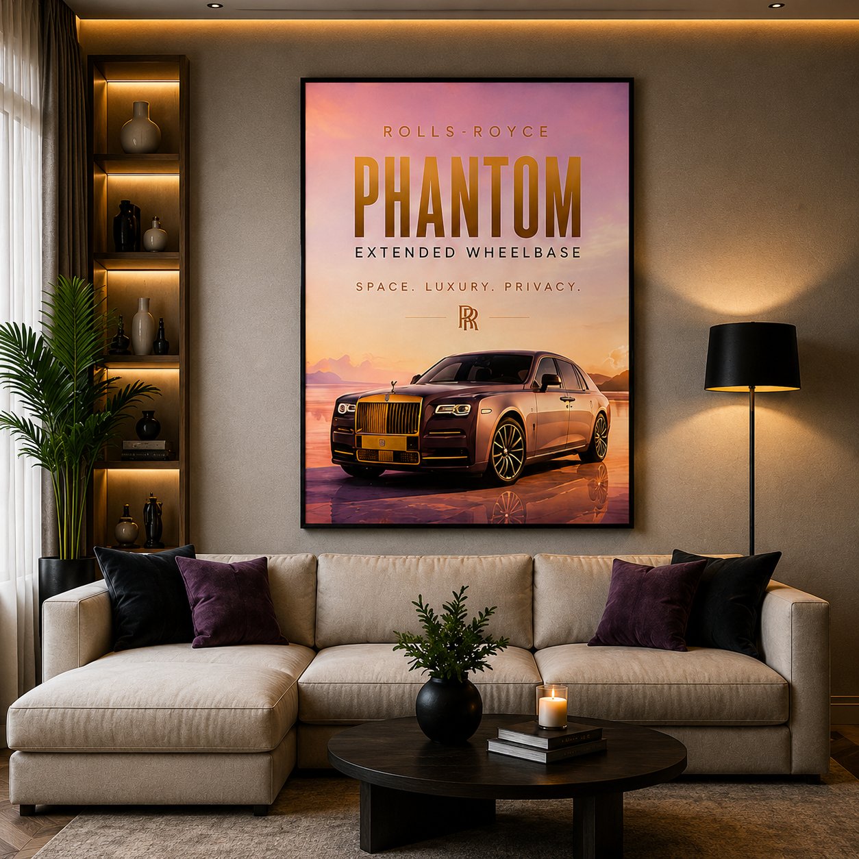 Rolls-Royce Phantom Extended Wheelbase Wall Art – Luxury Rose Gold Canvas Print