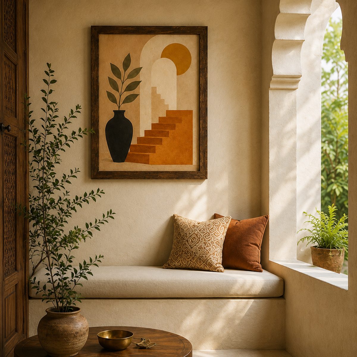 Structured Serenity – Abstract Terracotta Staircase Illustration - Image 5