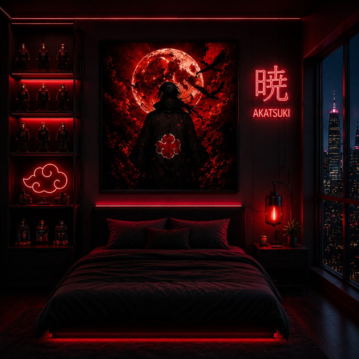 Itachi Uchiha Blood Moon Wall Art – Akatsuki Genjutsu Crow Canvas Print - Image 4