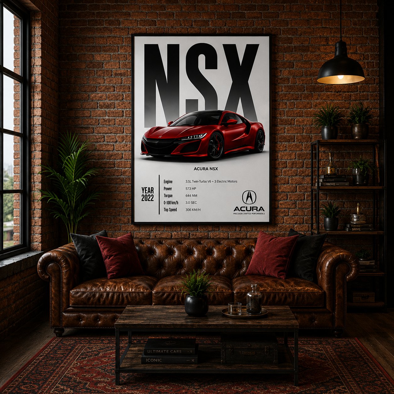 Acura NSX Hybrid Supercar Wall Art – Curva Red JDM Performance Canvas Print - Image 2
