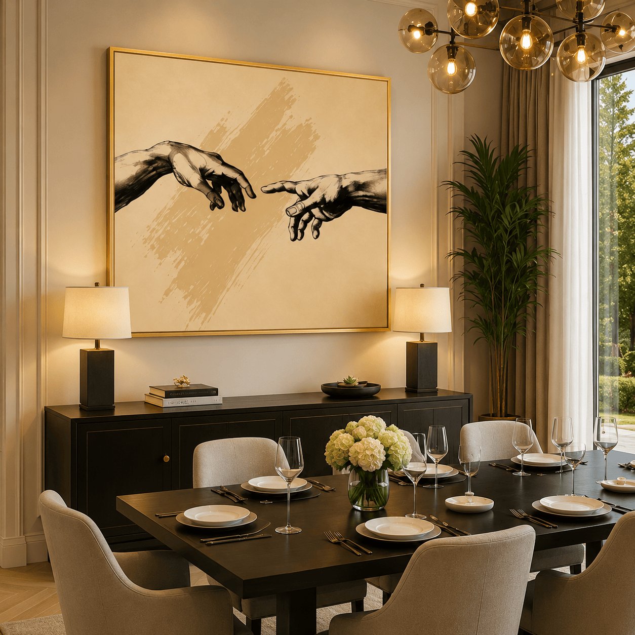 Renaissance Hands Canvas Art – Minimalist Creation Sketch Print - Image 2